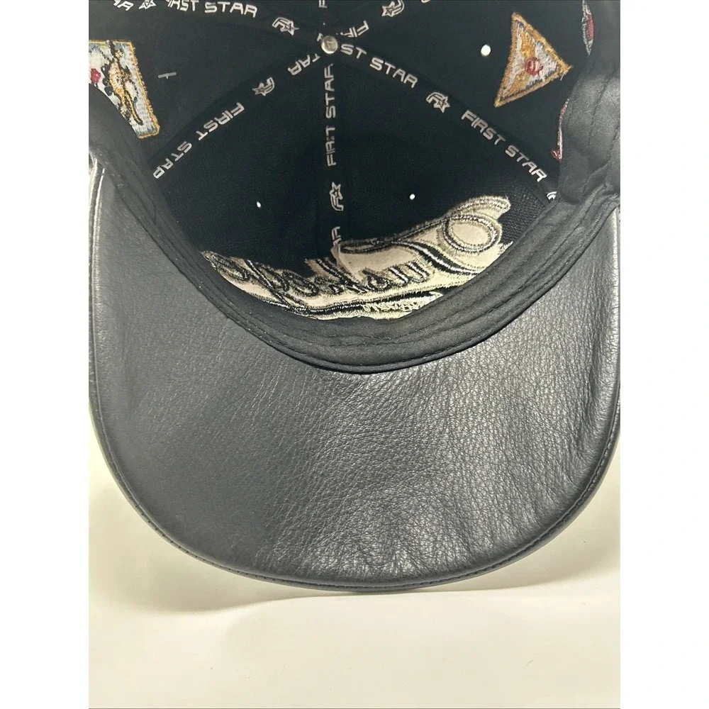 VTG Tuskegee Airman Leather Baseball Cap‎ Hat Black Never Forgotten 1941 Patches